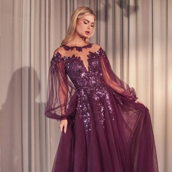 NEW LONG FORMAL A-LINE TULLE DRESS EMBROIDERED W/ SPARKLING SEQUINS CD A1263 - Picture 1 of 10